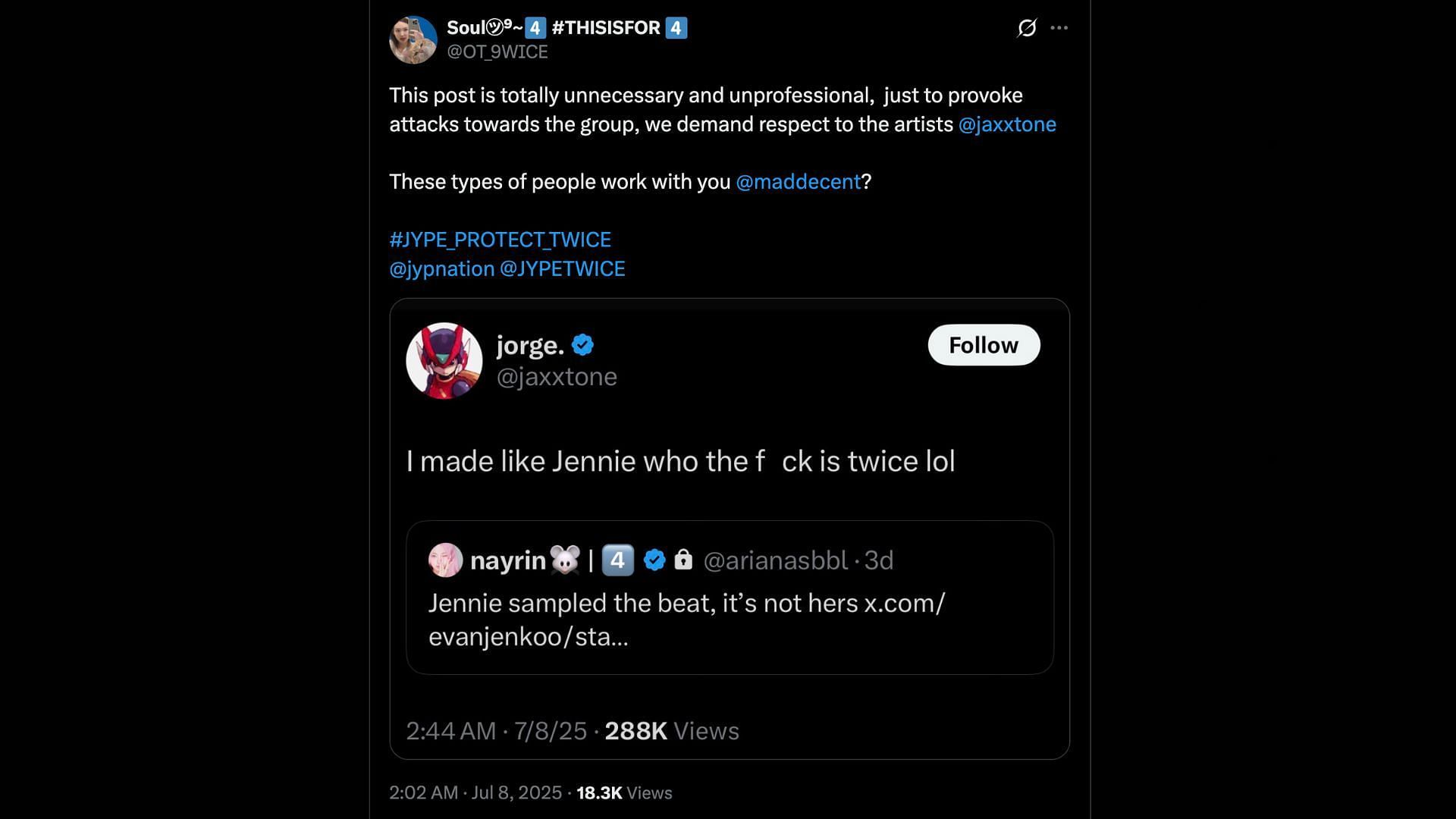Fan reaction from X (Image via X/@OT_9WICE)